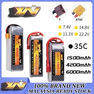 7.4V-22.2V 1500/4200/6000mAh 35C LiPo Battery T Plug for 1/12 RC Car Upgrade Parts Rechargeable Lipo