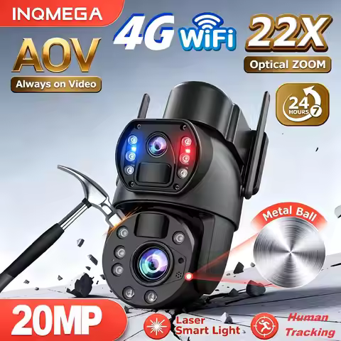 4G/WiFi AOV 24/7 Recording 22X Big Zoom 10MP Solar Camera Dual Lenses PIR Night Vision CCTV Outdoor 