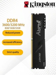 金士頓 Fury Beast DDR4 8GB/16GB/32GB 3200MHz/3600MHz 內存 RAM 適合台式電腦愛好者遊戲電腦黑色