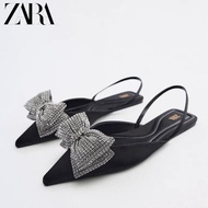 ZARA Women's Shoes Bowknot Elegant Temperament Rhinestone Flat Pointed Toe Back Strap Sandals Women
