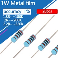 20pcs 1W Metal Film Resistor 1.8 2 2.2 18 20 22 180 200 220 R K Ohm Five-color Ring 1%  0.18ohm 0.22