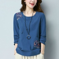 【M-4XL】Long Sleeve T Shirt Women Baju Vintage Shirt Baju T Shirt Women Tshirt Retro Shirt Woman Baju