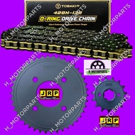 RS150 RSX JRP MATT BLACK SPROCKET 428 CHAIN O-RING HEAVY DUTY HARDENED SPOKET RANTAI HITAM GOLD PURP