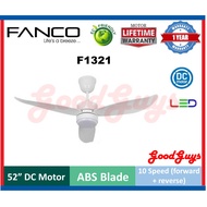 FANCO F1321WH 52'' CEILING FAN / DC MOTOR / 3 TONE LED LAMP / 3-BLADE / REMOTE CONTROL (WHITE)