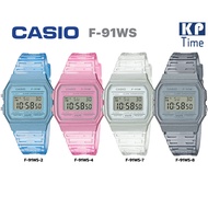 HOT ； Casio Digital นาฬิกาข้อมือผู้หญิง/เด็ก สายเรซินใส รุ่น F-91WS ของแท้ประกันศูนย์ CMG