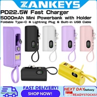 【Z ANKEYS】5000mAh Portable Charger  2 Plug Mini Powerbank Portable Fast Charger 22.5W Type-C Chargin