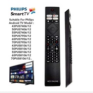 Replacemen For PHILIPS  4K UHD LED Android TV REMOTE CONTROL COMPATIBLE FOR 43PUS7406/12 50PUS7406/12 55PUS7406/12 55PUS7956/12 65PUS7956/12 70PUS7956/12 43PUS8106/12..
