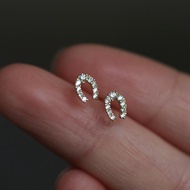 New Fashion Fine Women Jewelry Zircon U-Shape 9K Yellow Real Gold Horseshoe Earrings with Shine CZ S