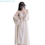 HT818 sexy long lady's nightgown and robe Set with PADDING, beautiful and luxurious silk bow pajamas