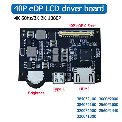 40P 0.5mm edp lcd driver board HDMI input Type-c PD power 5-20V support 4K 60HZ 3K 2K 1080P