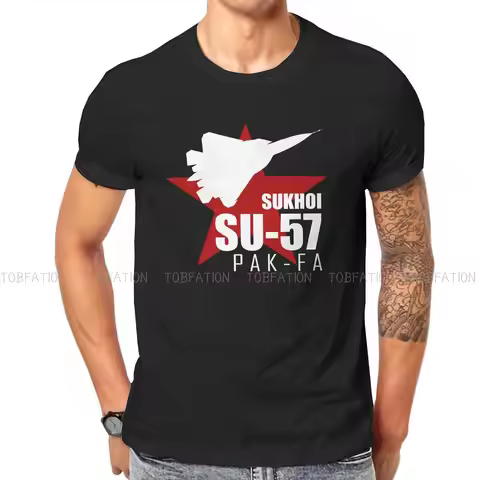 Sukhoi Su-57 Fashion TShirts Russian USSR CCCP Men Style Pure Cotton Streetwear T Shirt O Neck Overs