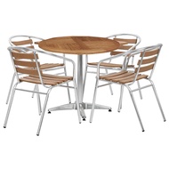Tekkashop LODS2083 Classic 4 Seater Wood Round Dining Home Office Aluminium Table Set Meja Makan