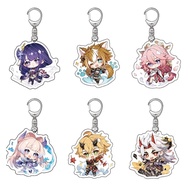 Anime Game Genshin Impact Key Chain Acrylic Sayu Yoimiya Kazuha Kamisato Ayaka Rosaria Pendant With Key Holder Cosplay Accessories