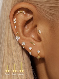 1 ชิ้น 925 เงินสเตอร์ลิง DIY 5/6/8 มม. ต่างหูรูปมงกุฎมาร์คีส์แบบแบนที่สามารถเปลี่ยนได้สำหรับเจาะกระด