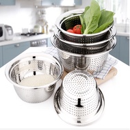 Thickened Stainless Steel Rice Huller Screen Bowl Strainer Rice Washing Basket Draining Basin Washing Basin Kitchen Multi-Purpose Leaking Basin 20 to 40cm/Food Stainer / Steamer