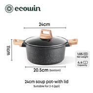Ecowin หม้อซุปหิน เหนี่ยวนําความร้อน ไม่เหนียวติด ขนาด 20 24 28 ซม. พร้อมฝาปิด สําหรับเตาทุกประเภท