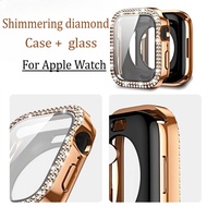 Bling Glass+Cover For Apple Watch Series Ultra 11 10 9 8 7 S6 5 4 3 2 SE SE2 SE3 Diamond Bumper + Sc