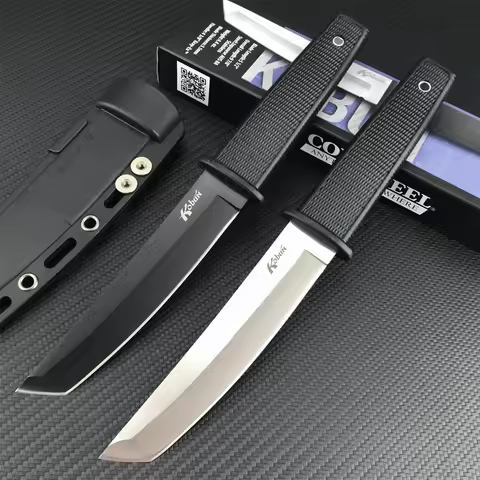 High Quality Straight Blade Knife 8Cr13Mov Fixed Blade Nylon Corrugated Fiber Handle with Knife Shea