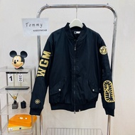 [HIGH QUALITY] - Jacket Bomber B@p3 AP3 Gold Letter Embroidery W.G..M Mixed Shark Pattern on the Bac