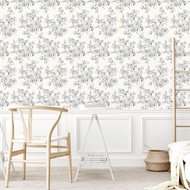 1 Roll Black And White Elegant Self-Adhesive Wallpaper, Hand-Drawn Floral Pattern, Peel And Stick Co