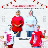 MERAH Women's Oversized 7/8 Sleeve August Shirt - Super Premium Red and White August Women's Top