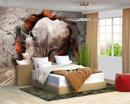 Rhino Wallpaper Full Mural Wall Large Fabric Textile 3D Wallcover