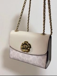 【全新現貨】COACH蔻馳 Parker 18 山茶花鏈條肩帶 牛皮 斜挎單肩包 小號 女款 粉白色