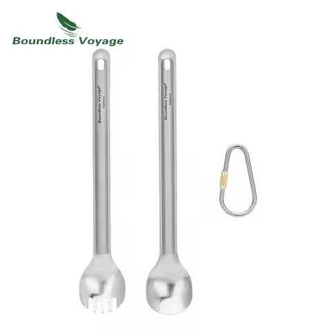 Boundless Voyage Outdoor Titanium Long Handle Spoon Spork Ultralight Camping Polished Tableware Flat