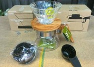 新到貨【HARIO橄欖木日本製玻璃錐形濾杯 V60 VDG-02-OV+400ml VCW-40-OV 咖啡分享壺】