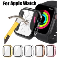 For Apple Watch Case PC Glossy Plated 360 full Screen protector Bumper hard Case for apple watch series 9 8 7 se /6/5/4/3/2/1 Tempered glass film for  i Watch 41mm 45mm 40mm 44mm 38mm 42mm Apple Watch series 7 case