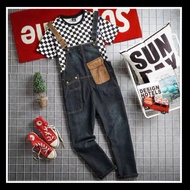 [pre-order] men's trendy washed retro 9-point pant denim suspender