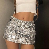 Mini Sequin Skirt For Women Sexy Stretchy Pencil Bodycon Night Out Party Club Sparkly Skirts Glitter