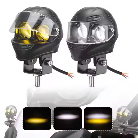 20W Motorcycle Helmet Style LED Spotlight Dual Color Headlight Hi-Lo Beam Running Light Scooter ATV