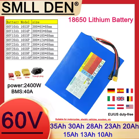 60V 10Ah 13Ah 15Ah 20Ah 23Ah 28Ah 30Ah 35A 18650 lithium battery pack with BMS, suitable for 2400W e