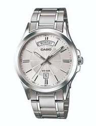 CASIO WATCH 卡西歐紳士銀色放射紋面開天窗星期日期石英鋼帶腕錶 型號：MTP-1381D-7A【神梭鐘錶】
