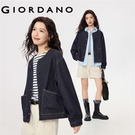 GIORDANO WOMEN Topstitch crewneck denim jacket 05375672