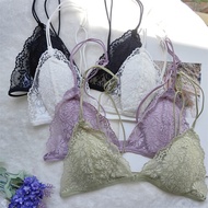 Lace Triangle Cup Bra With Thin Spaghetti Straps & Open Back
