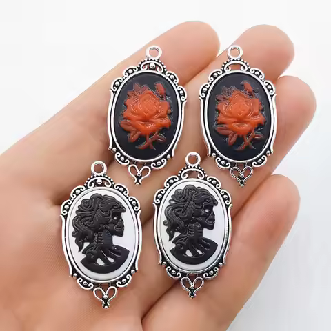 JINDINSP 4pcs 42*23mm Gothic Rose Skull Charms Creepy Lolita Day of The Dead Pendants Fit Jewelry Ma