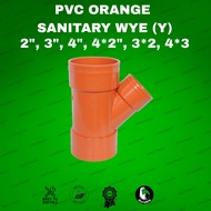 High Quality PVC Orange Sanitary Wye (Y) Fittings – Sizes 2", 3", 4", 4x2", 3x2", 4x3"