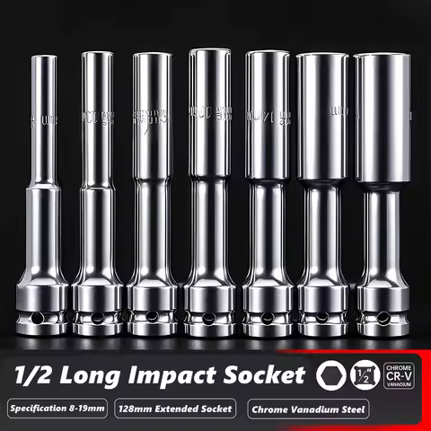 8-19mm Deep Socket, 1/2 Inch Drive, CR-V Steel Hex Impact Sockets CR-V Steel Impact Socket For Elect