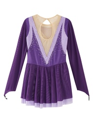 Kids Girls Gymnastic Figure Ice Skating Dress Rhinestone Mesh Tulle