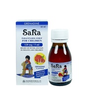 sara 120mg/5ml ซาร่า รสทับทิม บรรเทาปวด ลดไข้ สำหรับเด็กทารกและเด็กเล็ก