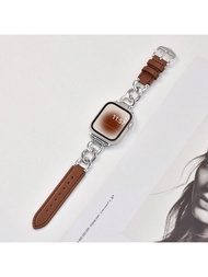 金屬錶帶相容於 Apple Watch Series 9 8 Se 7 6 5 4 3 2 1 Ultra 2 1,女士男士錶帶,單鏈皮革錶帶,適用於 Apple Watch 42 毫米 44 毫米 45 毫米 49 毫米