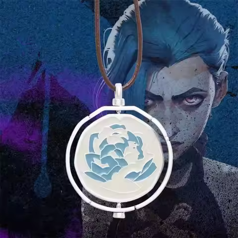 Anime League Of Legends Arcane Jinx Ekko Rotatable Blue Rose Pendant Necklace Lovers Friends Wearing