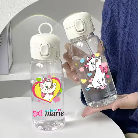 The Aristocats Disney Marie Cat 600ml Big Capacity Transparent Plastic Straw Cup Portable Outdoor Sp