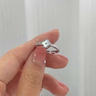 โคลเวอร์สี่แฉกตลับสีขาวโชคดีสำหรับผู้หญิงเกาหลีเงินบริสุทธิ์อเนกประสงค์ปรับได้แหวนใส่นิ้ว Bbu96jmnxu