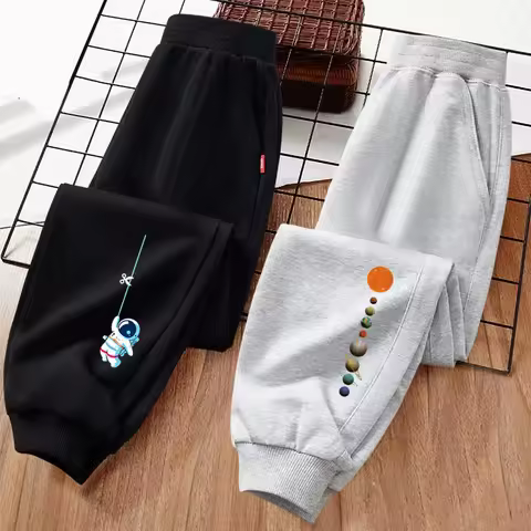 Childrens Spring Autumn Sweetpants Astronaut Planet Long Pants for Baby Boys Trousers with Elastic B
