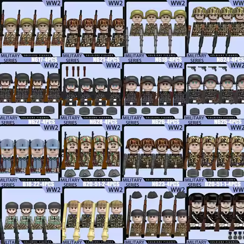 WW2 Military Soldier Figures Series Building Blocks Camouflage Warrior Army Infantry Officer Gun Bri