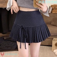 ANEMONE Pleated Skirts for Women, Sweet Preppy Style Dot Mini Skirt, Comfortable Bowknot with Safety