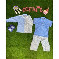 KEMEJA Batik Costume Suit Batik Gama Sogan Children Baby Blue Shirt Batik Dobi Children Denim Light 